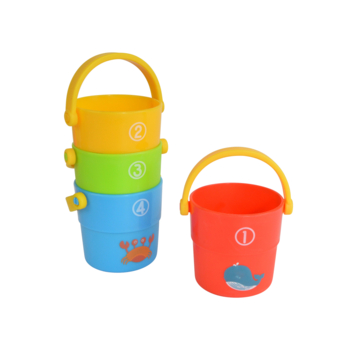 SET OF 4 STACKING BATH BUCKETS D7.5*H7.5CM YELLOW/GREEN/ORANGE/BLUE