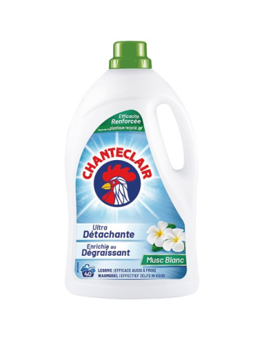 Chante Clair Lessive Ultra Détachante Dégraissant Musc Blanc 40 Lavages 1,8L
