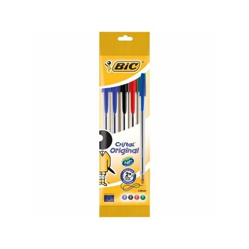 Bic Cristal Original Stylos Bille Lot de 5 Bleu, Noir, Rouge, Vert