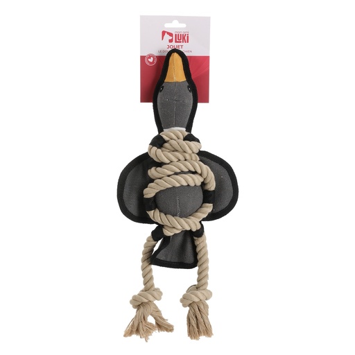 JOUET TEXTILE ET CORDE CANARD ASS MARRON ET BEIGE 43CM