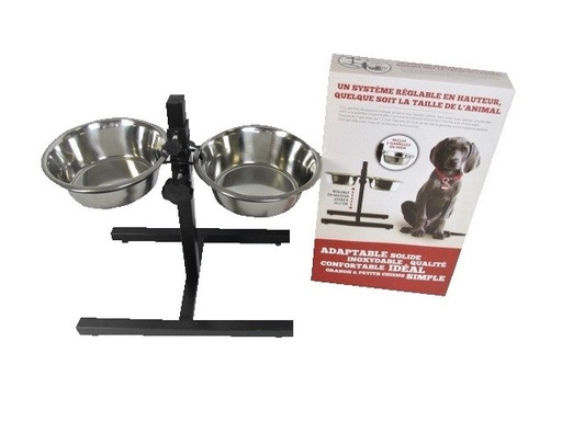 SUPPORT REGLABLE HAUTEUR AVEC 2 GAMELLES 21CMS