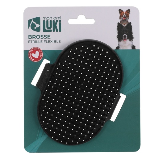 BROSSE ÉTRILLE FLEXIBLE NETTOYANTE ET MASSANTE NOIR ET GRIS 13X9CM