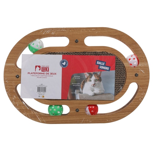 Mon Ami Luki Griffoir Chat Ovale 4 Balles Sonores Circuit Bois Carton