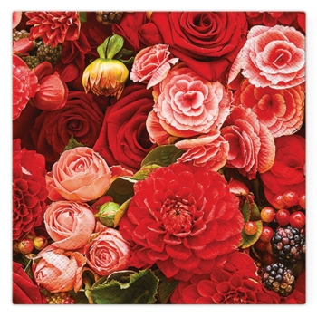 SET DE 20 SERVIETTES EN PAPIER 3 PLIS 33*33CM BOUQUET ROUGE