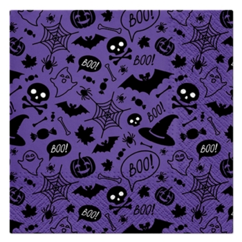 SET DE 20 SERVIETTES PAPIER 3 PLIS 33*33CM MOTIF HALLOWEEN VIOLET