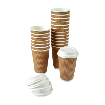 SET DE 20 GOBELETS EN CARTON + COUVERCLES TAKE-AWAY 47CL PAROI ISOLANTE ONDULEE