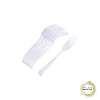 SET DE 12 FOURCHETTES REUTILISABLES EN PS TRANSPARENT H18,5CM