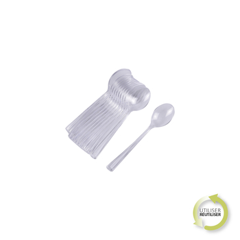 SET DE 12 PETITES CUILLERES REUTILISABLES EN PS TRANSPARENT H13CM