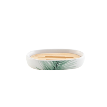 PORTE-SAVON 12.3 x 8.3 x 2.3 CM CERAMIQUE IMPRIMEE+BAMBOU HAVANE