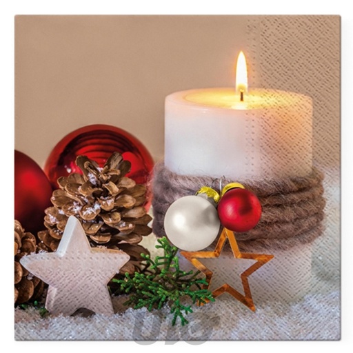 SET DE 20 SERVIETTES EN PAPIER - 3 PLIS - 33x33CM - MOTIF BOUGIE DE NOEL