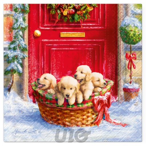 SET DE 20 SERVIETTES EN PAPIER - 3 PLIS - 33x33CM - MOTIF CHIOTS