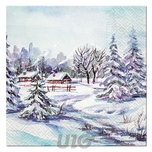 SET DE 20 SERVIETTES EN PAPIER - 3 PLIS - 33x33CM - MOTIF PAYSAGE NEIGE