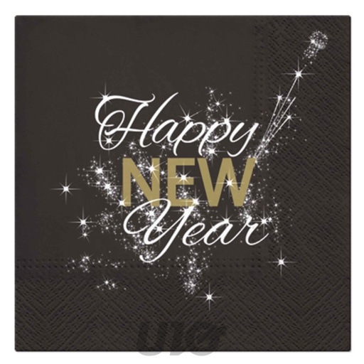 SET DE 20 SERVIETTES EN PAPIER - 3 PLIS - 33x33CM - MOTIF HAPPY NEW YEAR