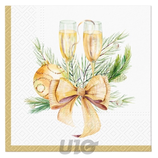 SET DE 20 SERVIETTES EN PAPIER - 3 PLIS - 33x33CM - MOTIF RUBAN ET COUPES