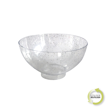SET DE 25 VERRINES PAILLETTES EN PLASTIQUE REUTILISABLE RONDE 50 ML ARGENT