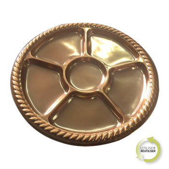 SET DE 2 PLATS DE 6 COMPARTIMENTS BORDURE TRESSÉE EN PET - D30CM - COULEUR OR