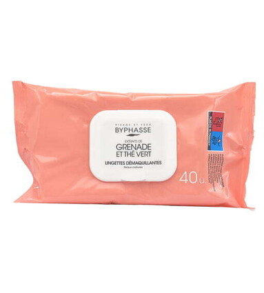 Byphasse lingettes démaquillantes extrait de grenade et thé vert 40pcs