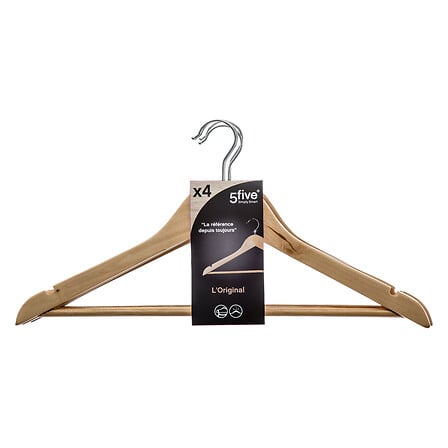 5Five Hang'up Lot de 4 Cintres Bois Naturel