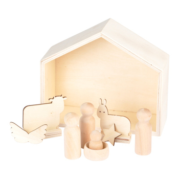 CRECHE EN BOIS A DECORER AVEC 6 SUJETS