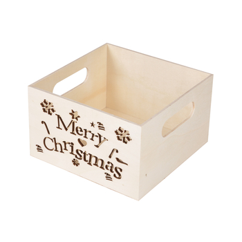 CAISSE BOIS 15*15*H9CM MERRY CHRISTMAS