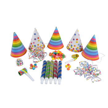 KIT COTILLONS 5 PERSONNES : CHAPEAUX/SARBACANES/BOULES/SERPENTINS/SANS-GENES