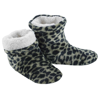 CHAUSSONS TAILLE UNIQUE FLANELLE IMPRIMEE LEOPARD KAKI