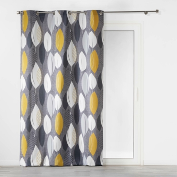 RIDEAU A OEILLETS 140 x 240 CM COTON IMPRIME LEAFY JAUNE