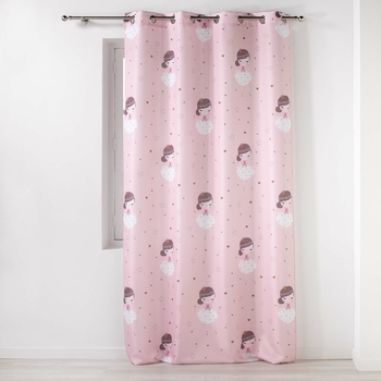 RIDEAU A OEILLETS 140 x 260 CM POLYESTER IMPRIME PETITE PRINCESSE ROSE