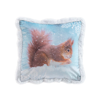 COUSSIN 40 x 40 CM VELOURS IMPRIME+IMIT. FOURRURE ECUREUIL BLEU DES. PLACE