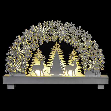 VILLAGE DÉCORATIF LUMINEUX À 8 LEDS - BLANC CHAUD - L22xP5xH21CM - EN BOIS - À 2 PILES AAA NON INCLUSES