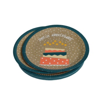 SET DE 6 ASSIETTES EN CARTON D23CM ANNIVERSAIRE KRAFT