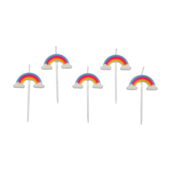 SET DE 5 BOUGIES ARC-EN-CIEL 3D+PIC PLASTIQUE H6CM RAINBOW