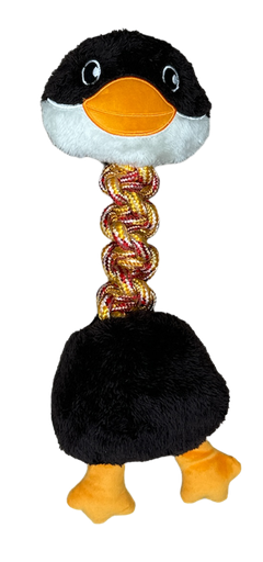 JOUET PELUCHE ET CORDE  CANARD MARRON 40X13CM