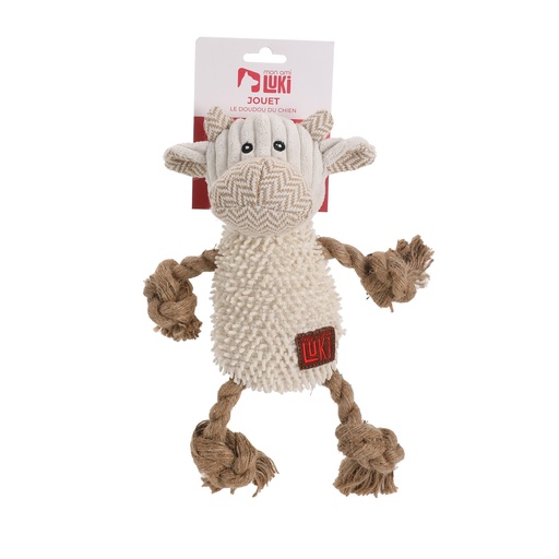 JOUET PELUCHE ET CORDE EN FORME DE CANARD, MOUTON OU GRENOUILLE - 30CM