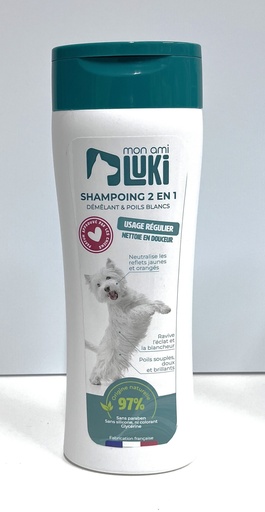 SHAMPOING 2 EN 1 CHIENS SPECIAL POILS BLANC 300ML