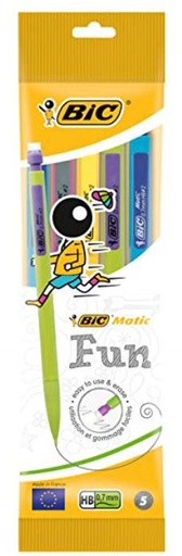 BIC Matic Fun Porte-mines 0.7mm HB avec gomme, Couleurs Assorties, Lot de 5