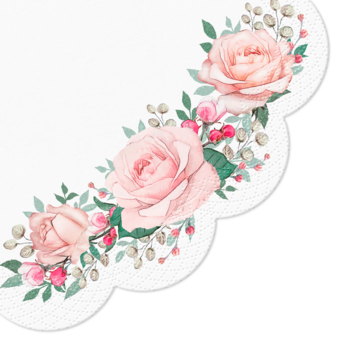 SET DE 12 SERVIETTES EN PAPIER FORME FLEUR 3 PLIS D32CM ROSES ECLOSES