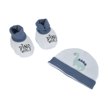 LOT BONNET + CHAUSSONS TAILLE NAISSANCE 100% COTON DINO WORLD