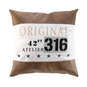COUSSIN DEHOUS. COMP 50 x 50 CM POLYEST IMP+IMIT. CUIR ORIGINAL BLANC DES. PLACE