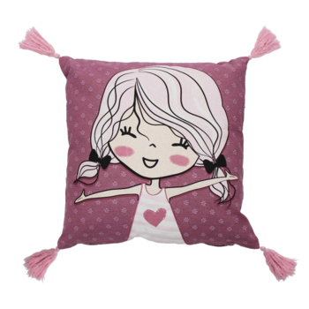 COUSSIN DEHOUS. COMPR. POMPONS 40 x 40 CM COTON IMPRIME BEST FRIENDS DES.PLACE