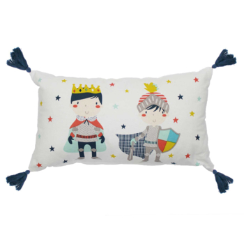 COUSSIN DEHOUS. COMPR. POMPONS 30 x 50 CM COTON IMPRIME CLOVIS BLANC DES. PLACE