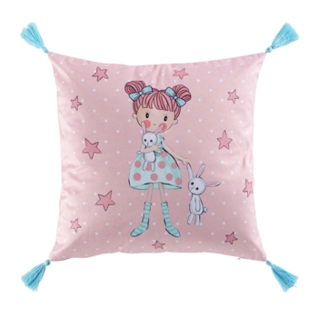 COUSSIN DEHOUS. COMPR. POMPONS 40 x 40 CM VELOURS IMPRIME ZOE DES. PLACE