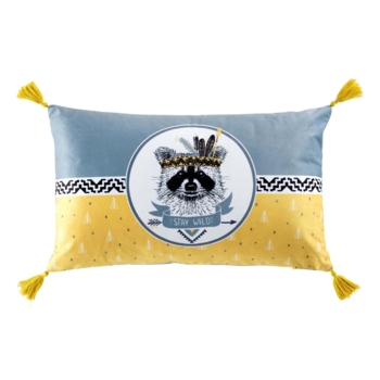 COUSSIN DEHOUS. COMPR. POMPONS 30 x 50 CM VELOURS IMPRIME FILOU DES. PLACE