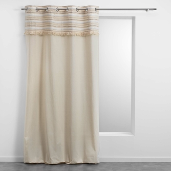 RIDEAU A OEILLETS 140 x 240 CM COTON UNI+TOP TISSE+FRANGES ATLAS NATUREL
