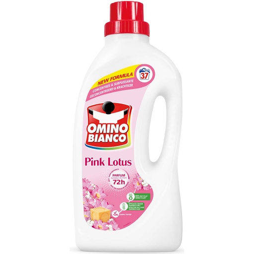 Omino Bianco Lessive Liquide Concentrée Pink Lotus 37 Doses 1,48L Parfum 72h
