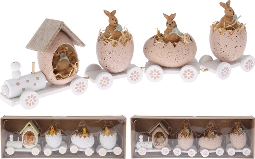 TRAIN EN BOIS AVEC FIGURINE EN POLYRESINE