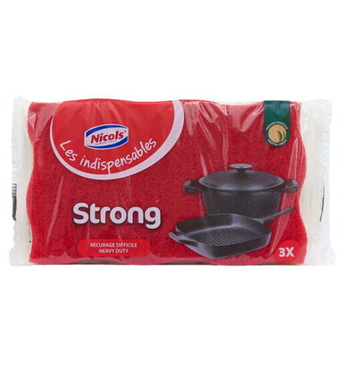 NICOLS ÉPONGE À RÉCURER ROUGE 3PCS FORT