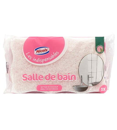 NICOLS ÉPONGE À RÉCURER BLANCHE 3PCS SALLE DE BAIN
