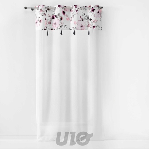 PANNEAU A OEILLETS 140 x 240 CM VOILE SABLE+TOP VELOURS IMP. VELVET FLOWER BLANC