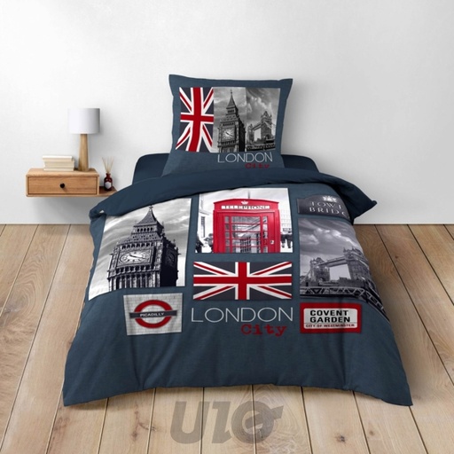PARURE 2 P. 140 x 200 CM IMPRIME 42 FILS DESSIN PLACE CITY LONDON
